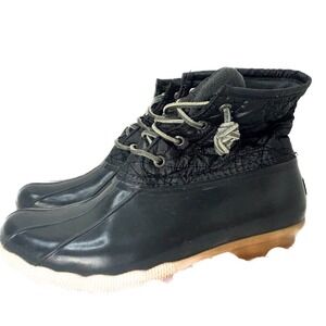 Sperry Waterproof Black/Tan Duck Boots Quilted‎ Lace-ups 7.5M